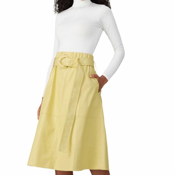 Proenza Schouler White Label Faux Leather Yellow MIDI Skirt 4 - Picture 3 of 9